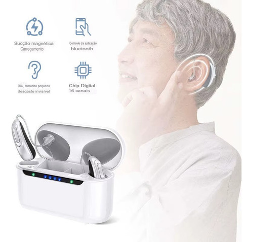 Aparelho Auditivo Poderoso 16 Canais Bluetooth P/ Idosos