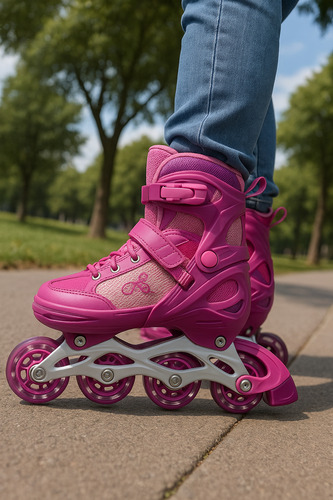 Rollers Princesas Nenas + Kit Protección Casco Y Rodilleras Talle Unico 6.6 Cm Rosa