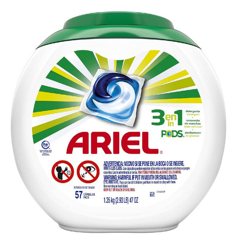 Detergente En Cápsulas Ariel Pods 3 En 1, 57 Unidades