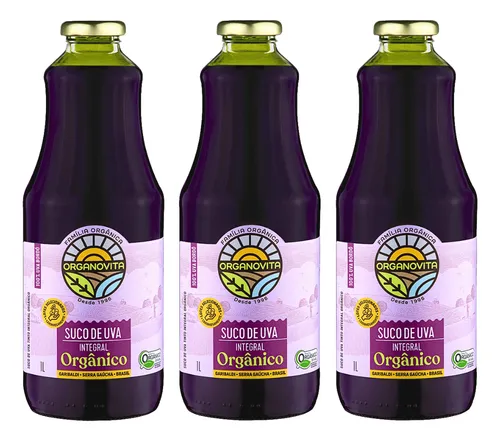 comprar Kit 3 Suco De Uva Bordô Integral Orgânico Organovita 1 L