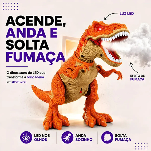 Dinossauro T-Rex Interativo Robô com Fumaça, Luzes e Sons para Criança