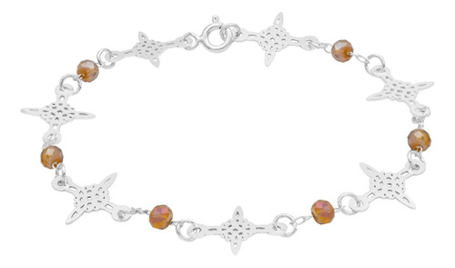 Pulsera Nudo De Bruja Laser Cristales Mujer Plata 925 Café 19 Cm