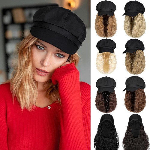 Qlenkay Newsboy Gorra Con Extensiones De Pelo Bob Peluca De 