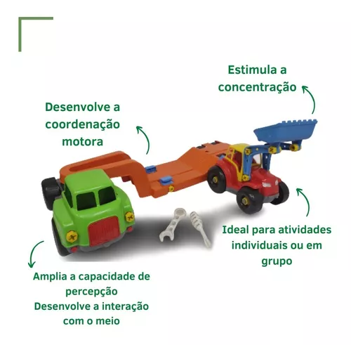 Trator Brinquedo Infantil Educativo Didático Com Carreta Grande