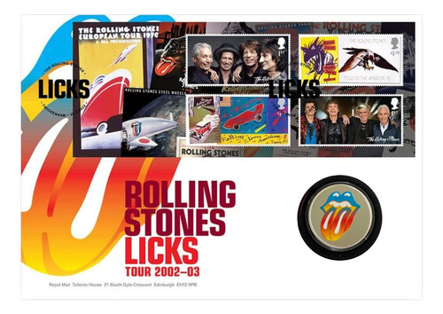 Medalha Rolling Stones Licks Banhada Prata + 4 Selos Postais