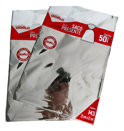 Saco Cromus Metalizado Prata Liso Presente 25x37 C/ 50 Un