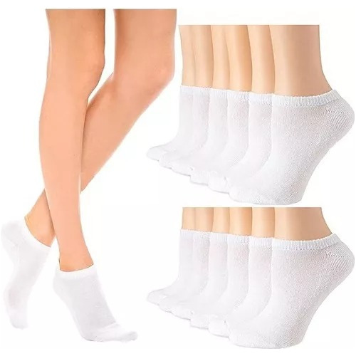 Pack 12 Calcetines Tobilleras Blancos De Algodón Para Mujer 