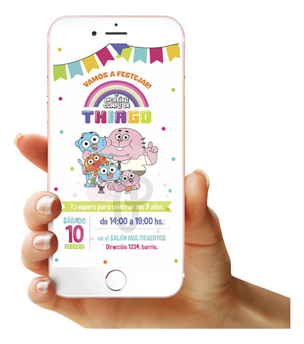 Invitacion Digital O Imprimible Mundo Gumball Personalizada