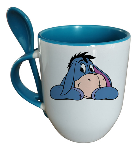 Taza Con Cuchara Igor Burro Winnie The Pooh Personalizable Azul Claro Igor 1