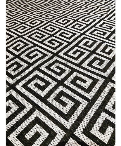 Tapete Sala Geometrico Grego 150x200 Antiderrapante Lavavel Cor Preto