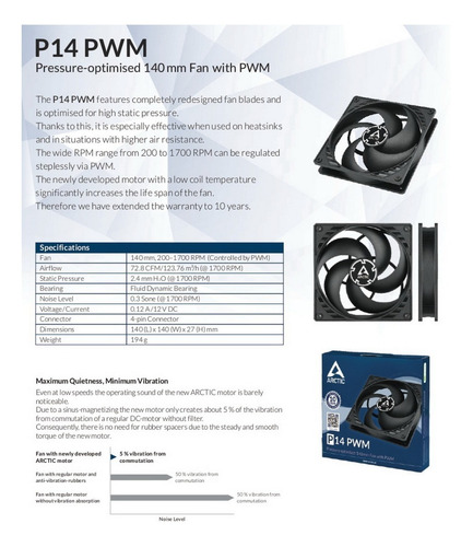 Imagen 5 de 8 de Cooler 140mm Arctic P14 Pwm Blanco Alta Presion Calidad !