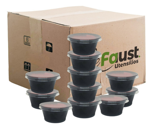 700un Potinho Molheira Pote Descartável De Molho Com Tampa 30ml Cor Preto Ideal Para Delivery Lefaust
