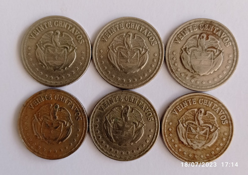 6 Monedas Colombia 20 Centavo 1959-1963-1966