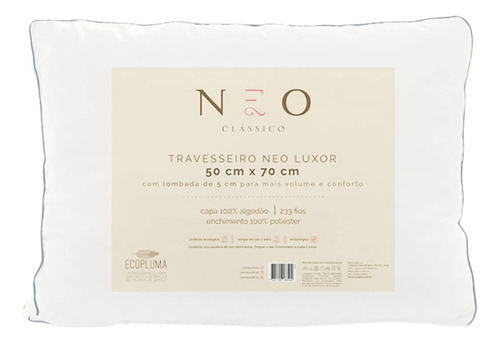 Travesseiro Neo Luxor Ecopluma Percal Algodão 233 Fios 50x70