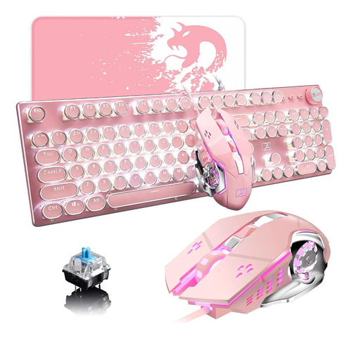 Teclado Y Ratón De Máquina De Escribir Rosa, Teclado Retro Rosa.