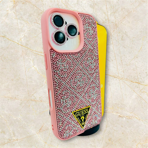 Funda Lujo Brillos + Mica Cristal Para Iphone 16 Pro Rosa Lujo
