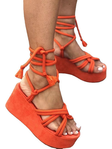 Zapatos De Mujer Para Amarrar Sandalias, Correas Plataforma