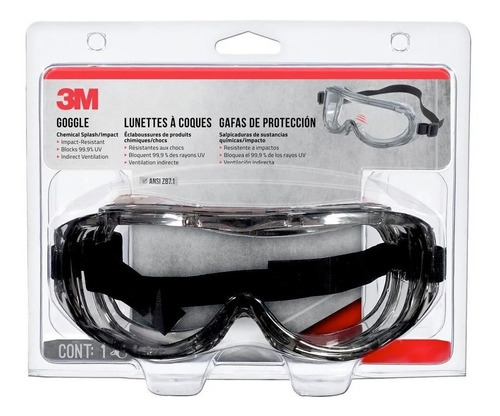 Lentes Goggles De Proteccion Seguridad 3m Claro Anti Quimico