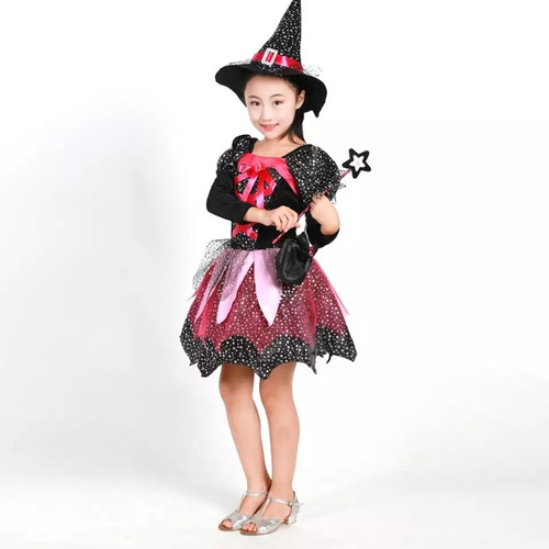 Vestido Fantasia Bruxinha Menina Halloween 3 Anos Acessórios