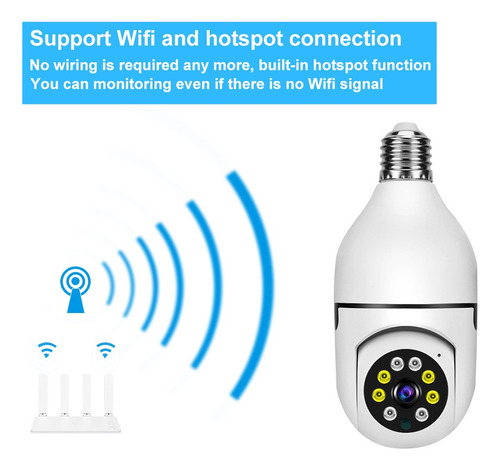 W 200mp Wifi E27 Bombilla Cámara Detección De Movimiento