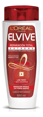 Shampoo L'Oréal Paris Elvive Reparación Total 5 Extreme Lak 1000 + bio-ceramida en botella de 680mL por 1 unidad