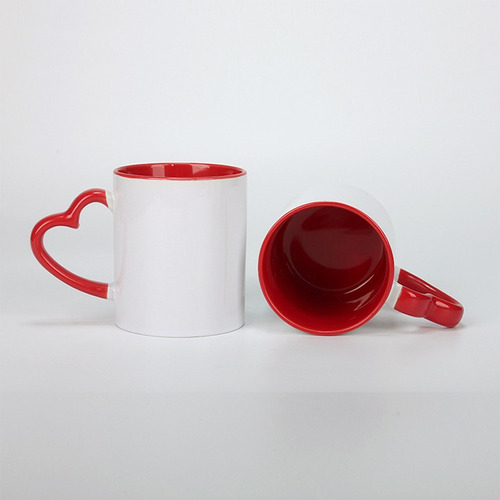 Taza Blanca 11 Oz Con Interior Y Asa De Corazon Rojo 12 Pz