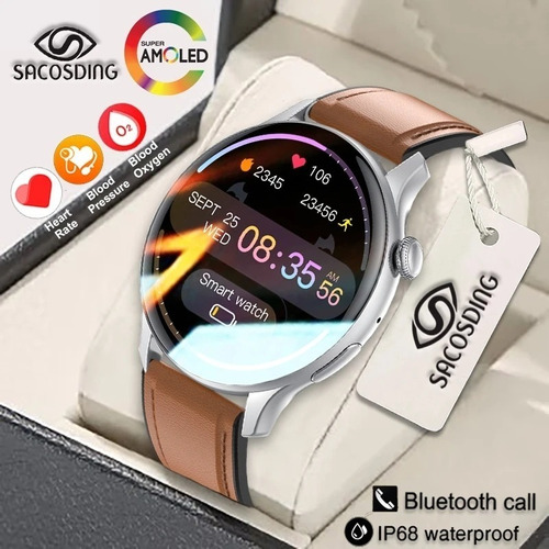 Saocsding Smart Watch 1,43 Pulgadas Llamadas Bluetooth 2023 Color De La Malla Leather Silver