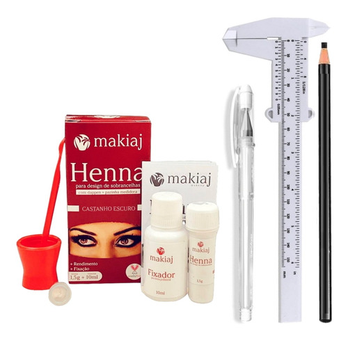 Kit Rena Profissional Lapis Dermatografico Caneta Paquímetro Cor Castanho escuro