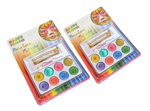 Imagen 1 de 1 de Pinta Caritas Multicolores X8 + Glitter En Gel Con Aplicador