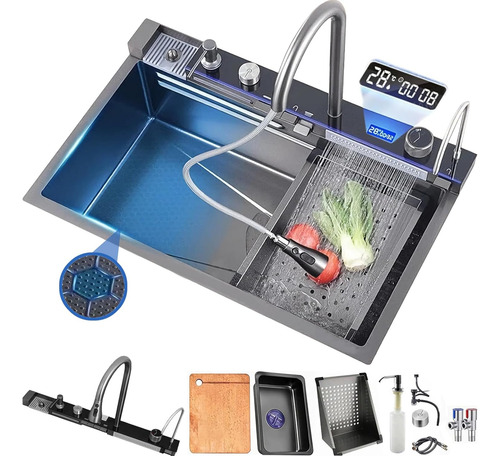 Combo Lavaplato Empotrado Cascada 80x45x22cm Pantalla Led