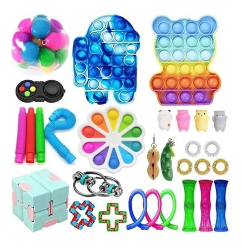 Imagem 1 de 8 de Kit De Brinquedos Anti Stress Fidget Toys P/ Adultos 32 Pcs