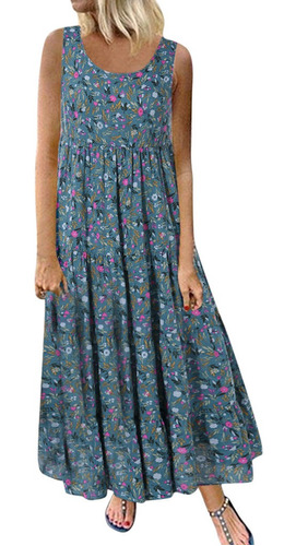 Vestido Mujer Tallas Grandes Flojo Sin Mangas Floral Daily L