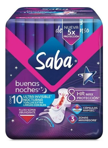 6 Pzas Toallas Femeninas Saba Buenas Noches Ultradelgada Noc