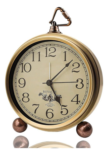 Justup Golden Table Clock, Retro Vintage Non-ticking Table D