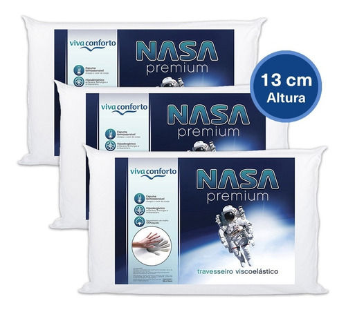 Kit 3 Travesseiros Nasa Viva Conforto - Altura 13cm