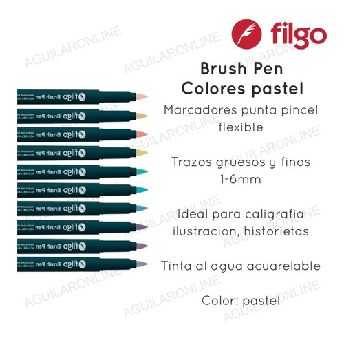 10 Marcadores Brush Pen Punta Pincel Filgo Pastel