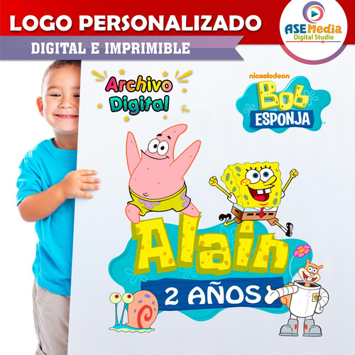 Logo Digital Bob Esponja Y Amigos Personalizado Con Nombre