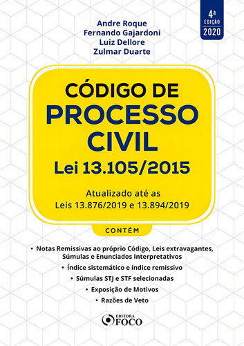 Código de Processo Civil - 4ª Ed - 2020, de Roque, AndrÉ. Editorial Editora Foco Jurídico Ltda, capa mole em português, 2020