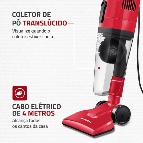 Aspirador De Pó Turbo Cycle Ap36 1100w Vermelho Mondial Vermelho/preto
