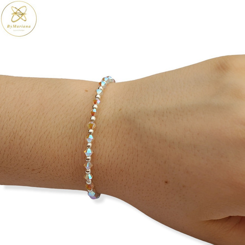 Imagen 2 de 7 de Pulsera Plata Cristal Swa Rosa