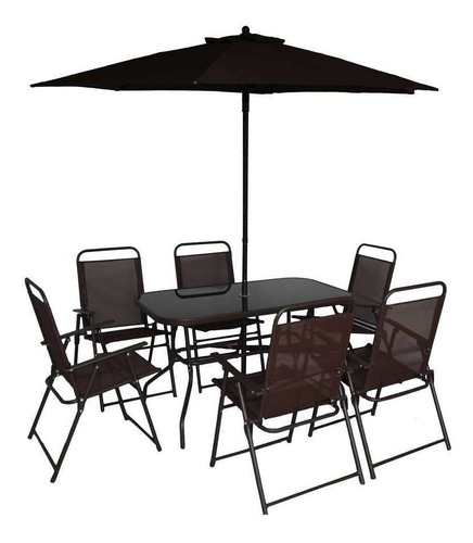 Conjunto De Mesa Com 6 Cadeiras E Ombrelone Para Área Ext...