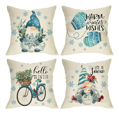 Softxpp Hello Winter Warm Wishes Gnome Juego De 4 Fundas De 