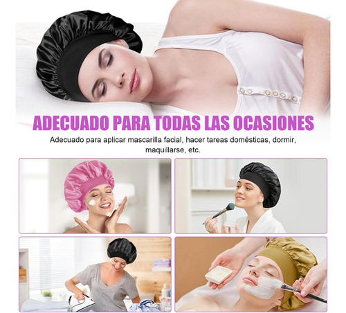 4pcs Gorro Y Antifaz Dormir De Satín Para Dormir Y Proteger Negro
