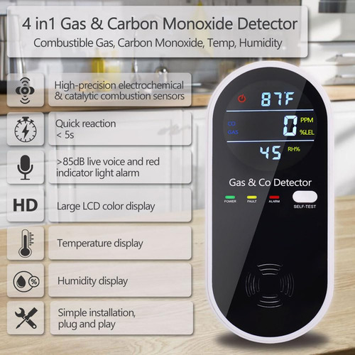 Detectores De Gas Y Monóxido De Carbono Con Pantalla De Temp