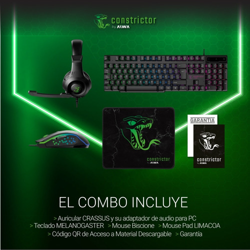 Imagen 4 de 8 de Combo Gamer Auricular Teclado Mouse Constrictor Grootslang