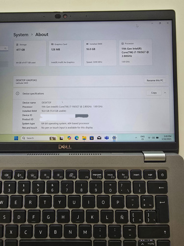 Dell Latitude 5420, Core I7, 16gb Ram, Ssd 500gb, Win 11 Pro Gris