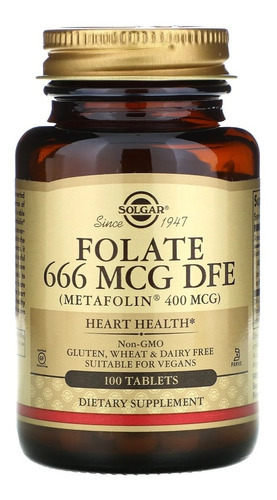 Solgar Folate 666mcg Metafolin 400mcg 100tabs Sabor Neutro