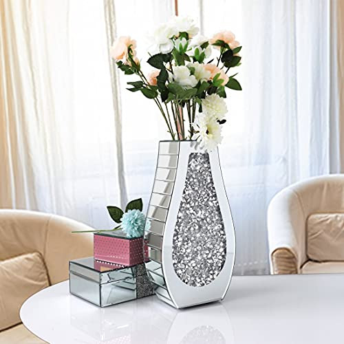Florero Diamante Aplastado, Con Espejo Cristal Plateado