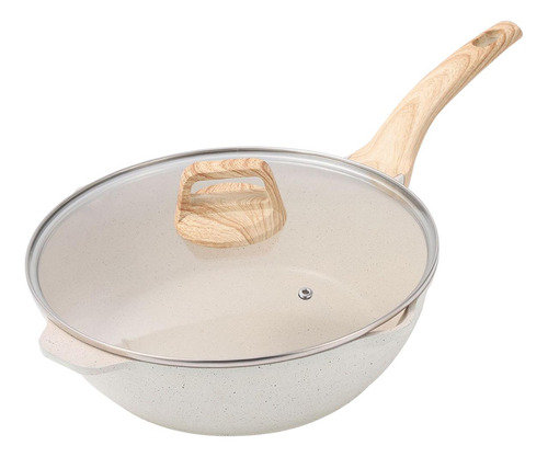Wok Chino Antiadherente De 9,4 Pulgadas Con Tapa De Vidrio,