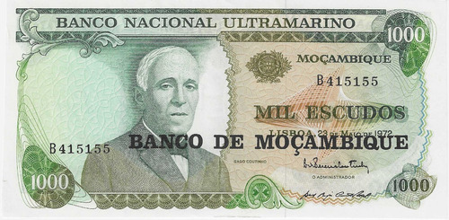 Cédula Moçambique - 1000 Escudos 1972 Fe